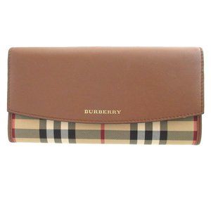 Burberry 3982542 Check Leather Bifold Long Wallet in Beige and Brown (0985BUR...